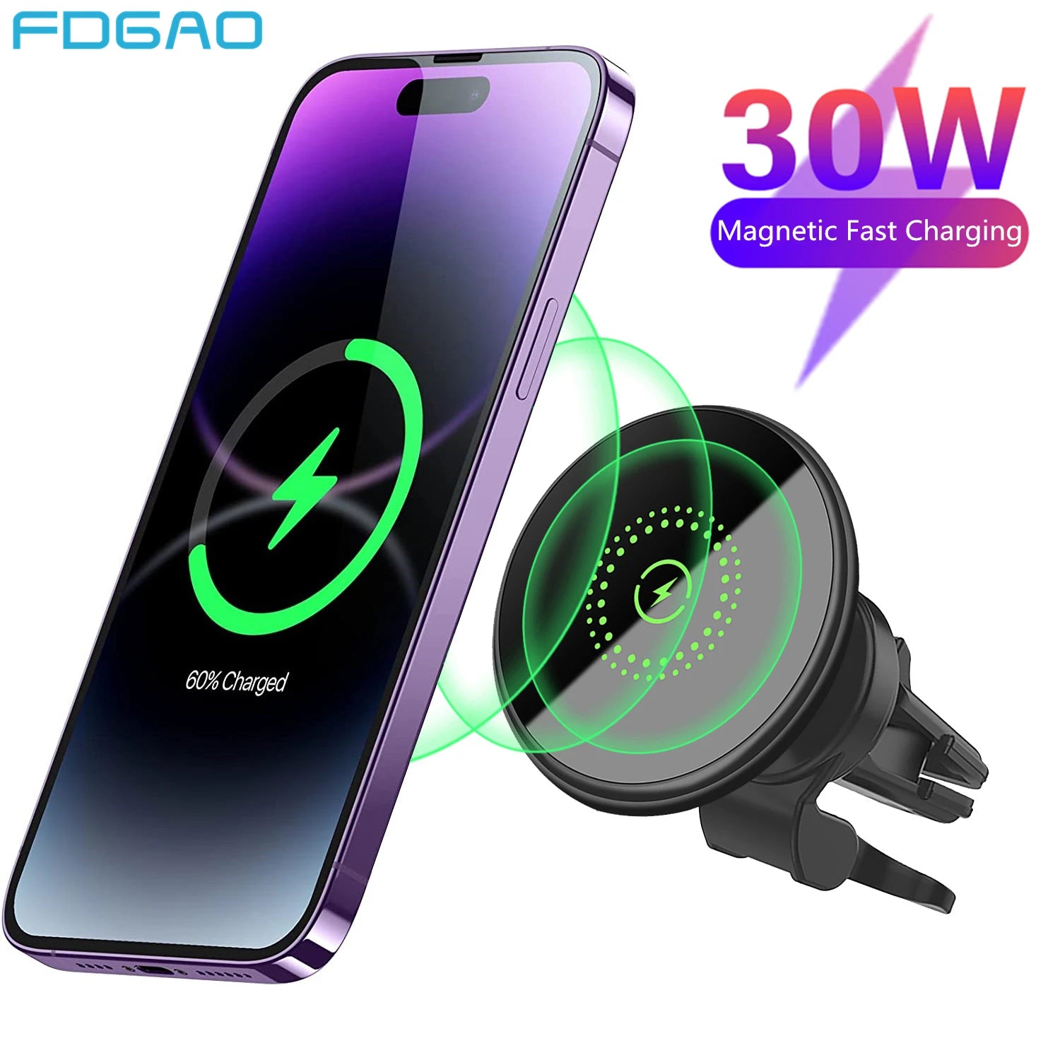 Magnetic wireless car charger vent mount product photo