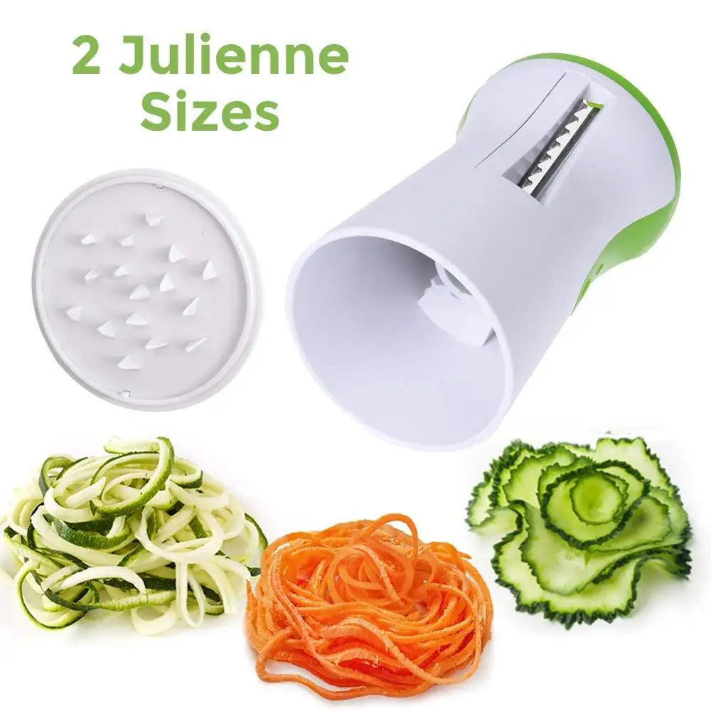 Handheld vegetable spiralizer making zucchini noodles