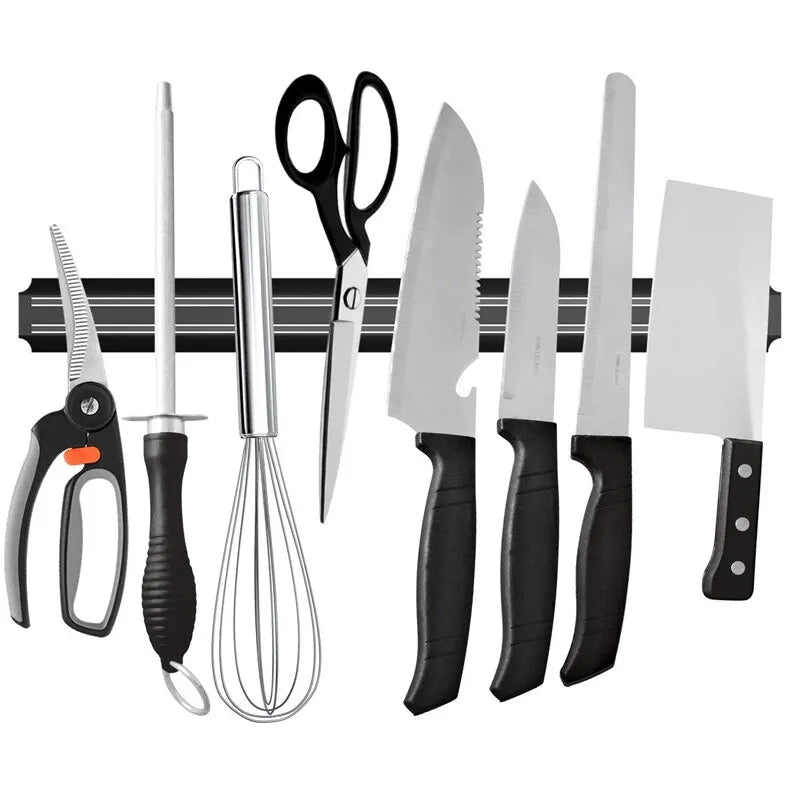 Wall-mounted magnetic knife holder strip