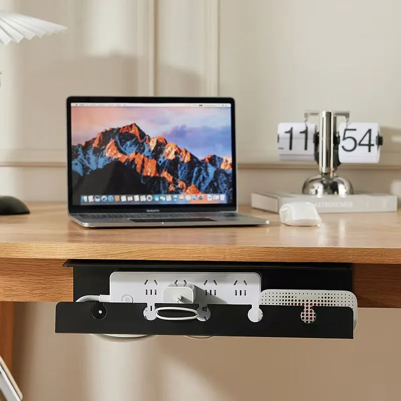 No-drill under-desk cord tray