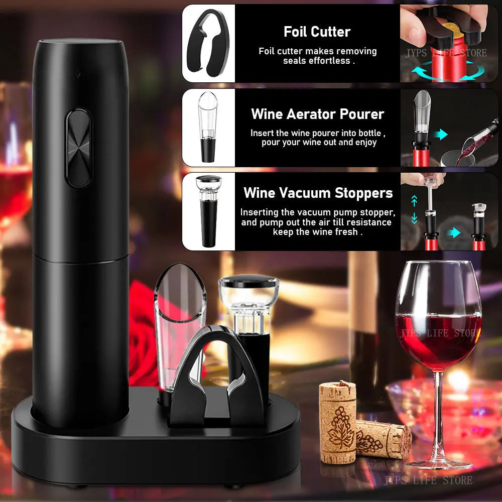 Electric wine opener removing cork from bottle