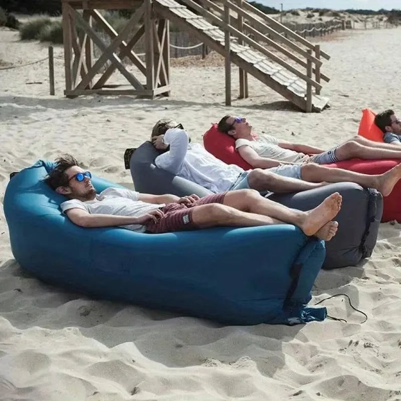 Inflatable air lounger sofa set up outdoors