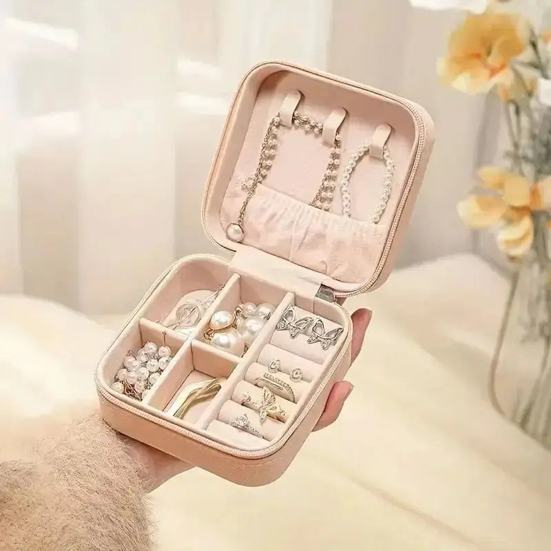 Travel jewelry organizer case with rings and earrings
