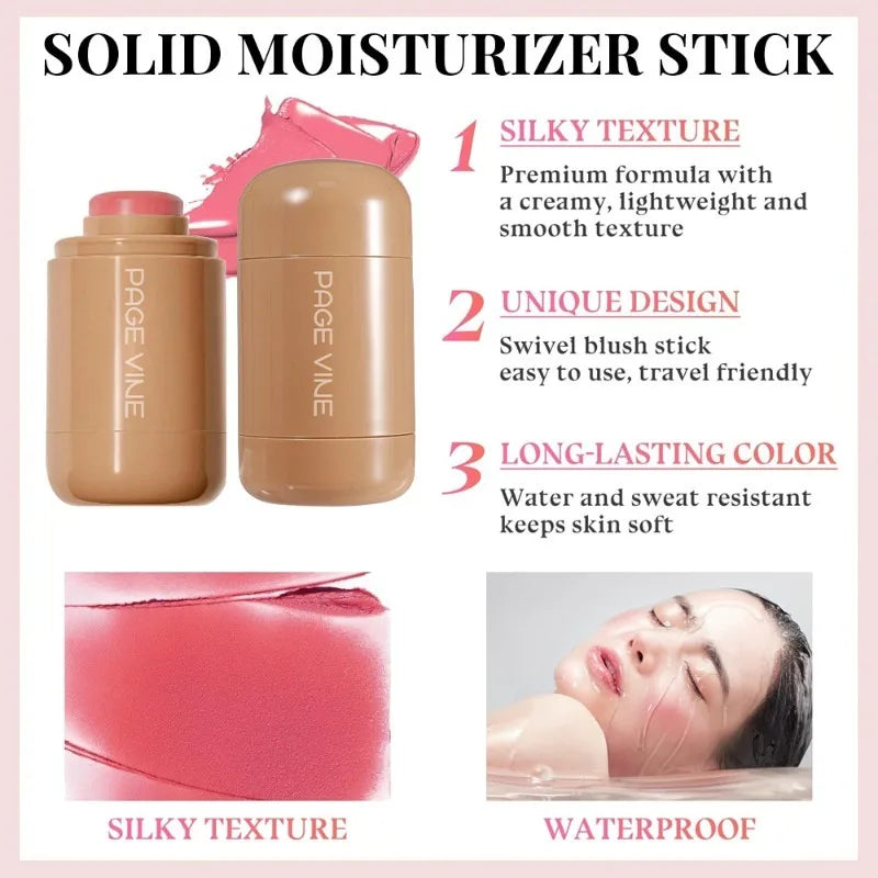 Cream blush stick applied on cheeks