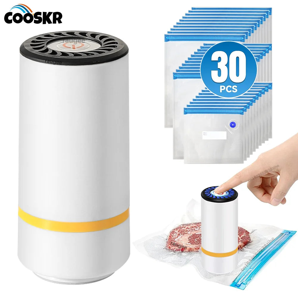 Cordless rechargeable vacuum sealer with reusable bags