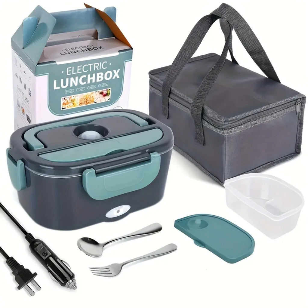 Electric heated lunch box with bag and utensils