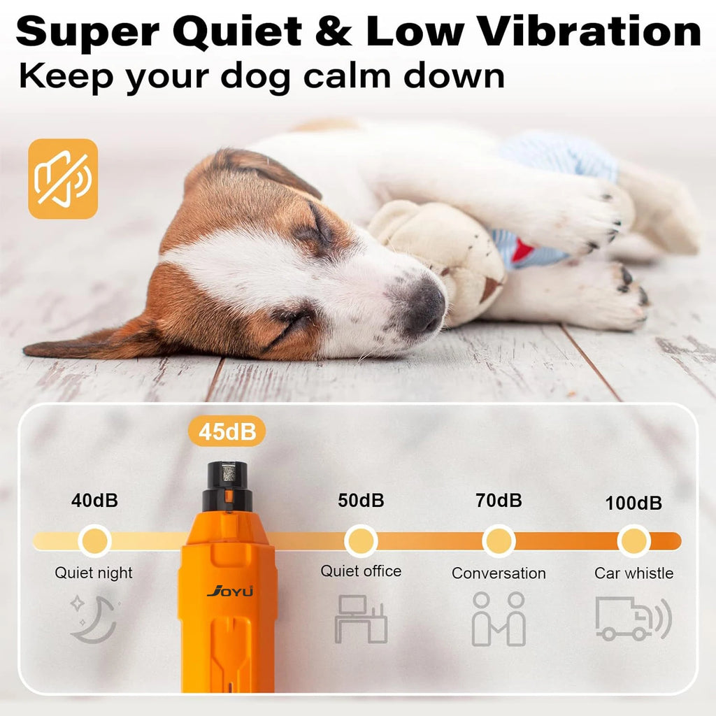 Quiet rechargeable dog and cat nail grinder in use
