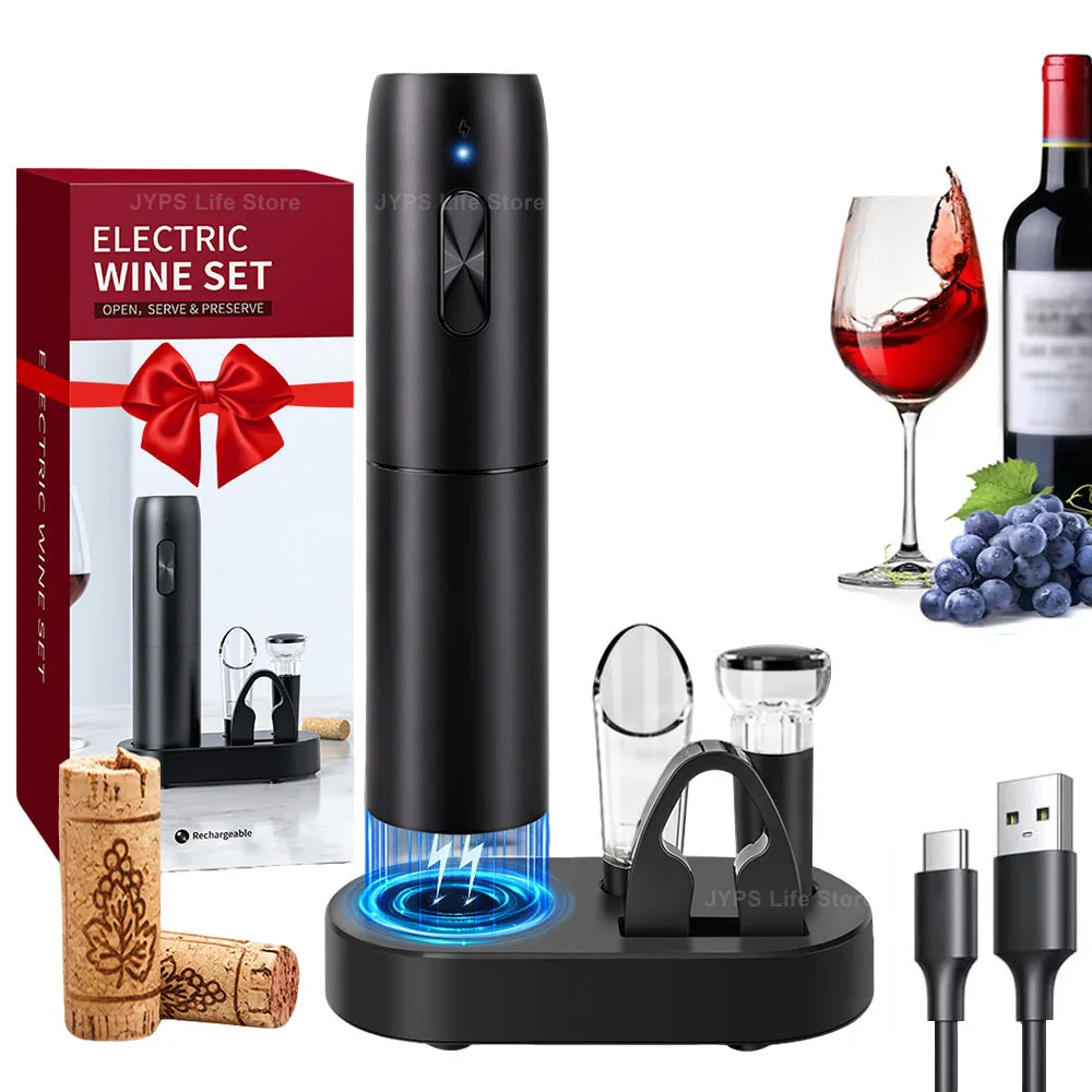 Cordless electric wine opener set with accessories