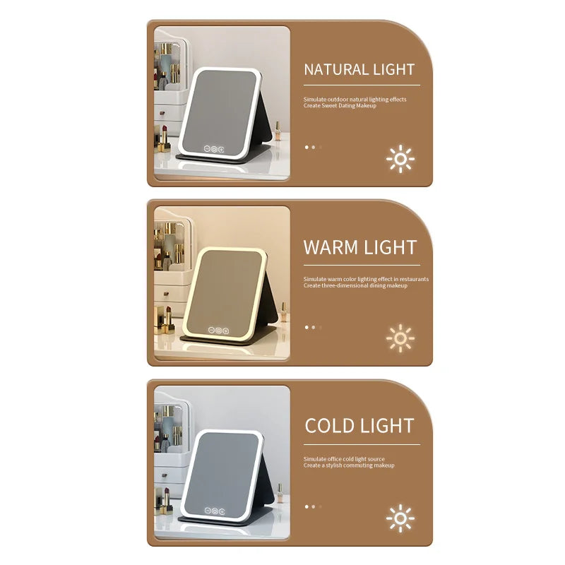Foldable rechargeable vanity mirror