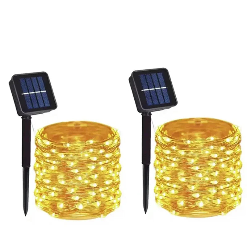 Waterproof outdoor solar LED string lights on a tree