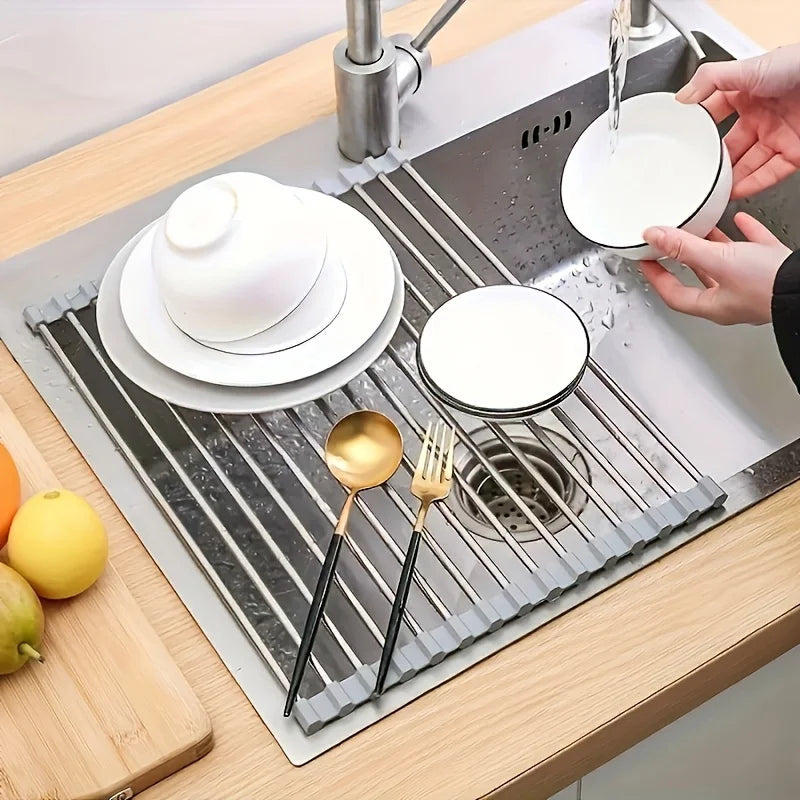 Foldable stainless steel sink drainer mat