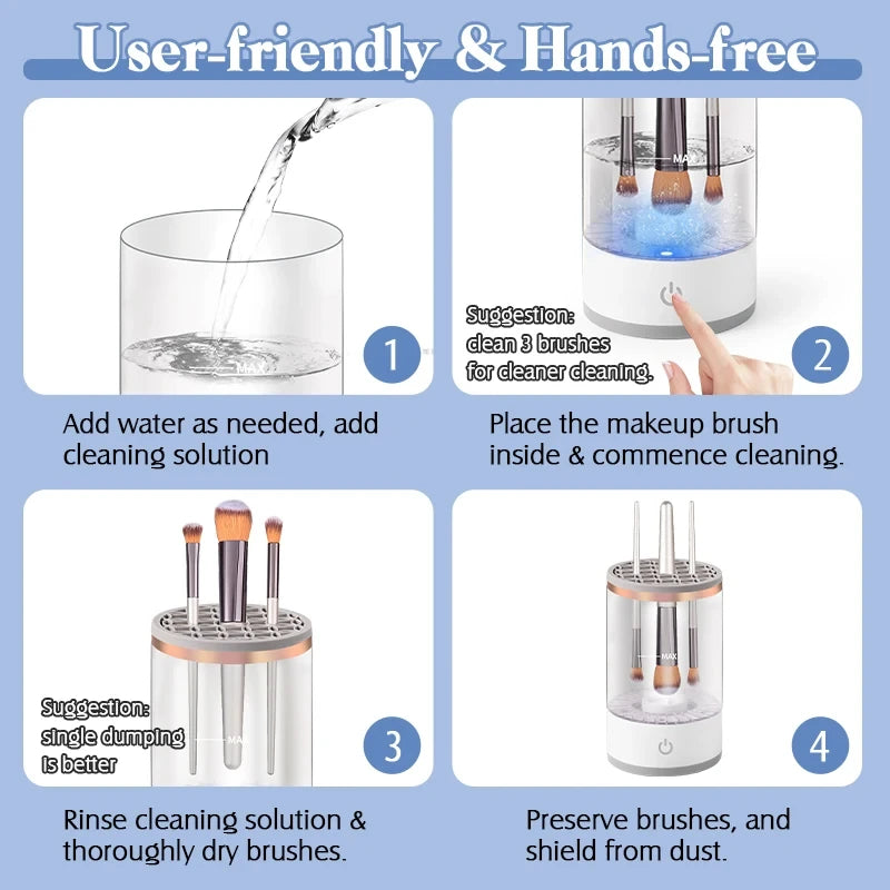 Spinning makeup brush washer in use