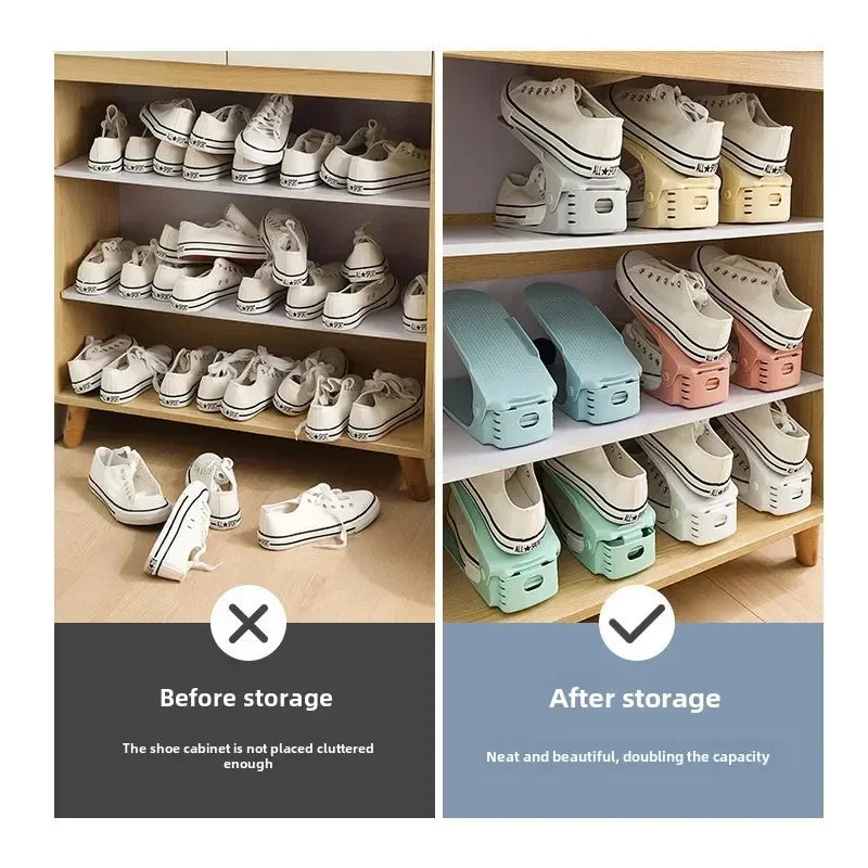 Double-deck shoe stacker saving closet space