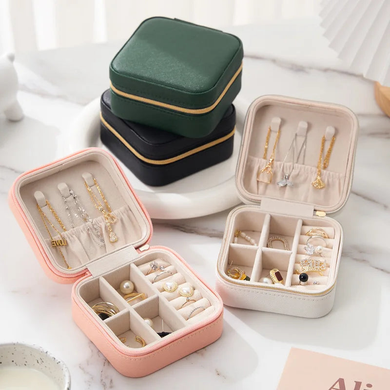 Compact PU leather jewelry box