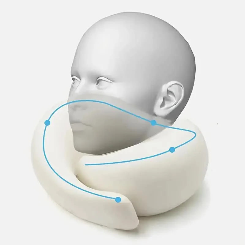 Travel neck pillow shown in use