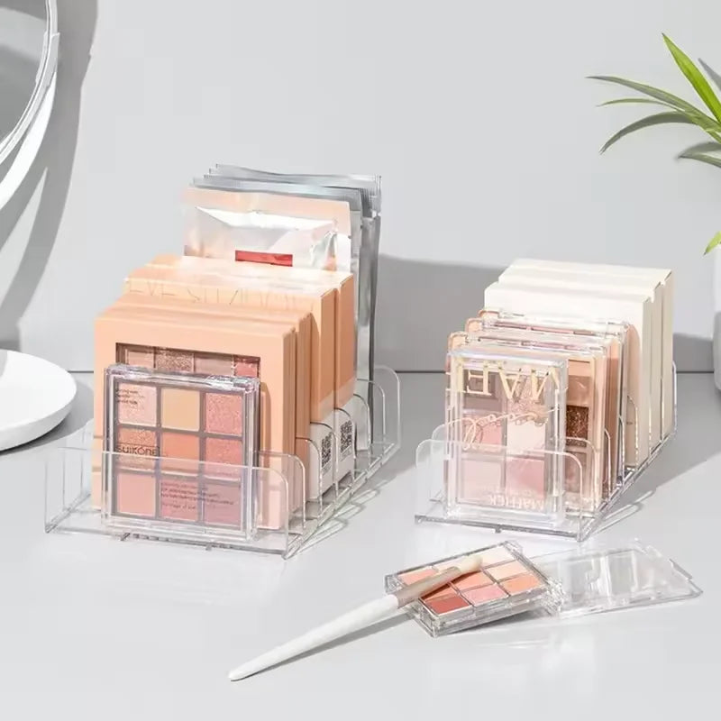Acrylic makeup organizer on vanity