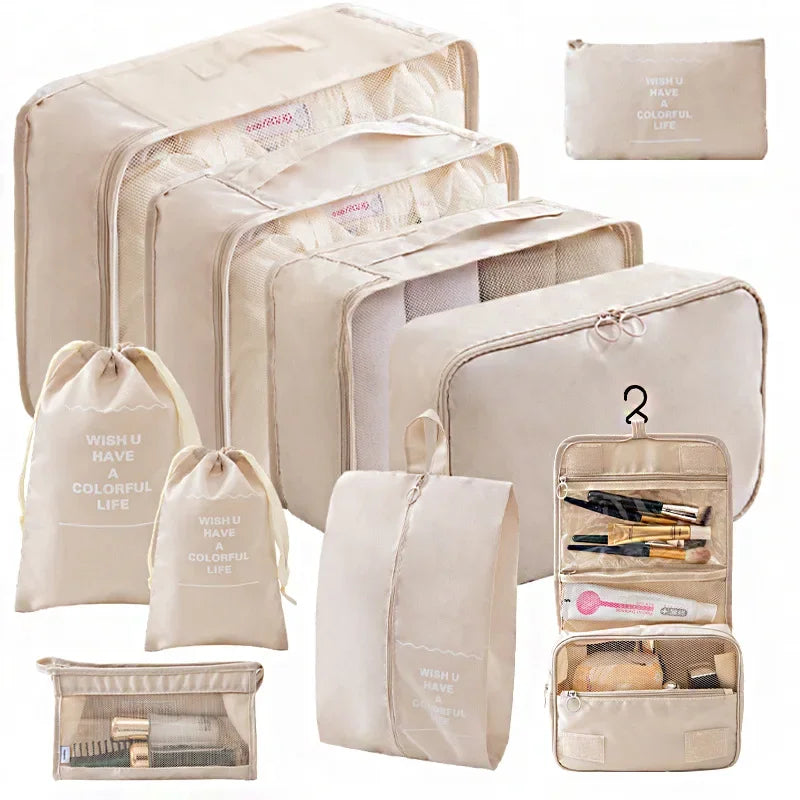 Packing cubes organizing clothes in a suitcase