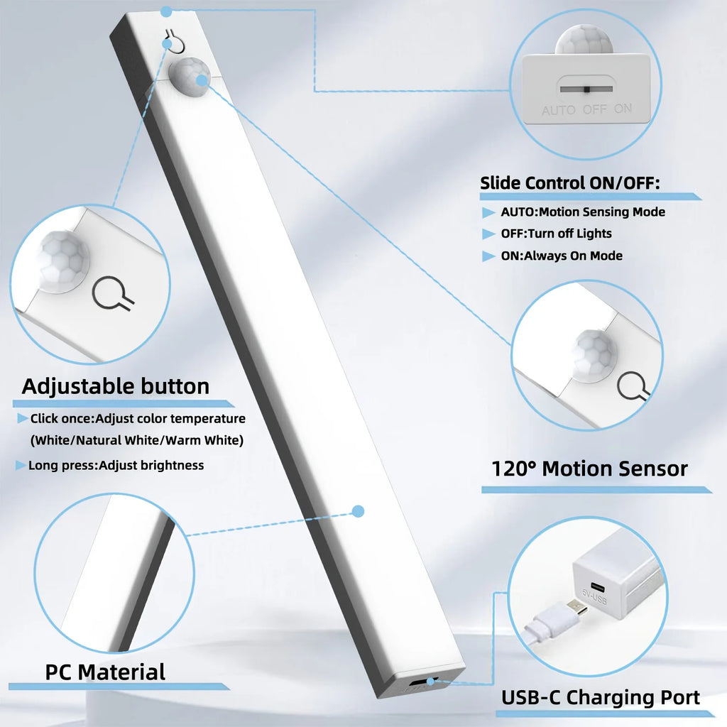 Under-cabinet LED light bar mounted with magnetic strip