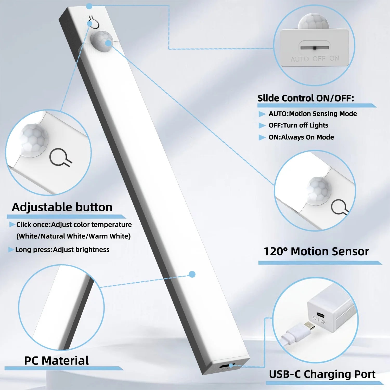 Under-cabinet LED light bar mounted with magnetic strip