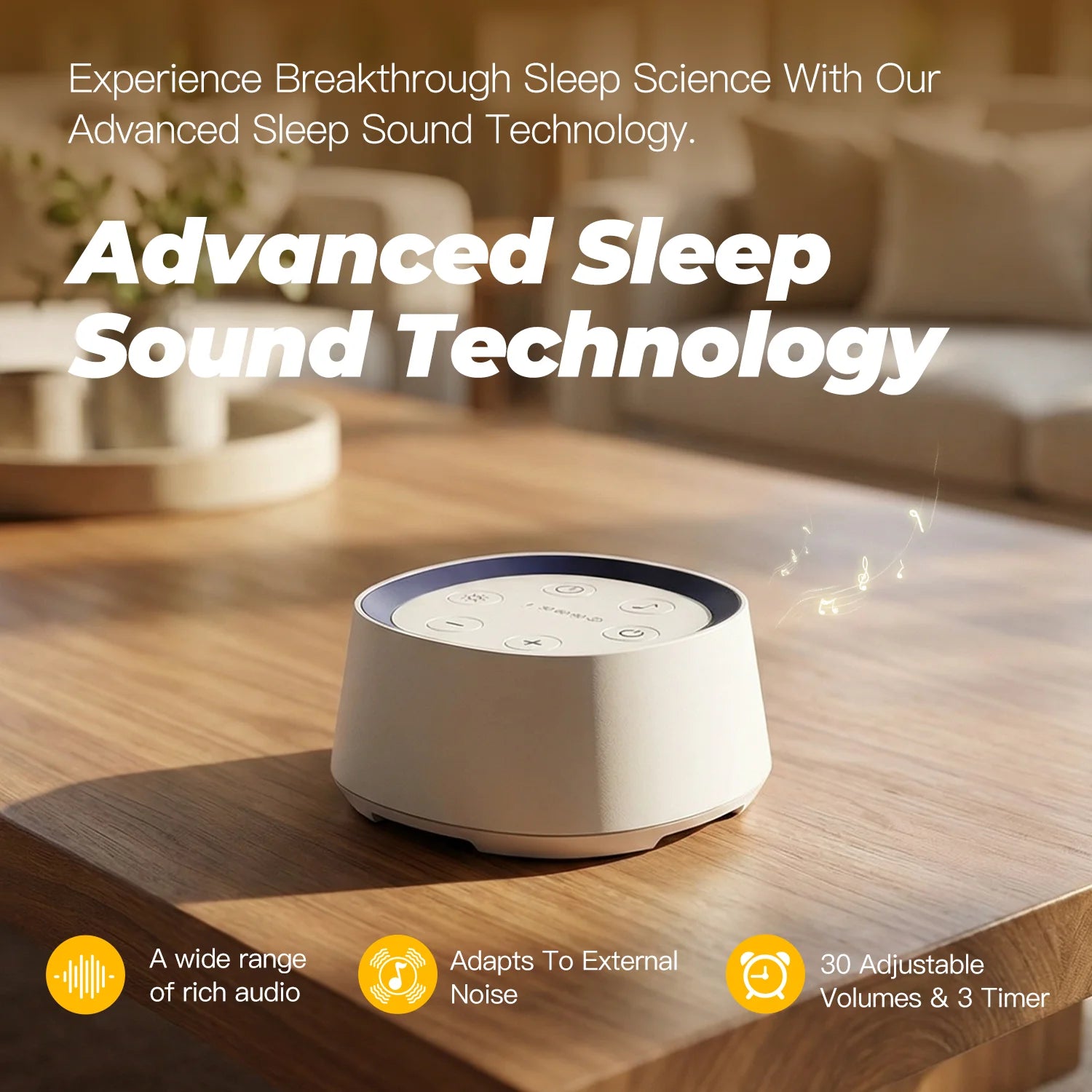 Portable sound machine on a nightstand