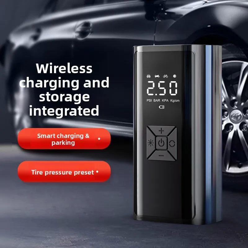 Tire inflator with LED light inflating a car tire