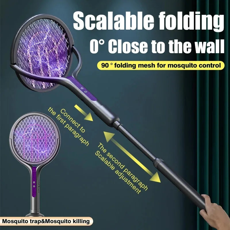 Foldable bug zapper racket standing as a lamp
