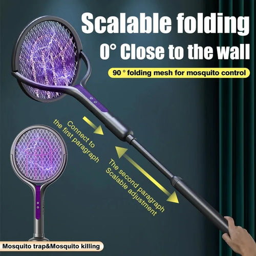 Foldable bug zapper racket standing as a lamp