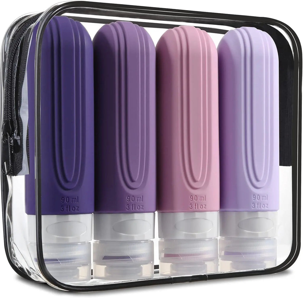 Travel bottle set packed in pouch