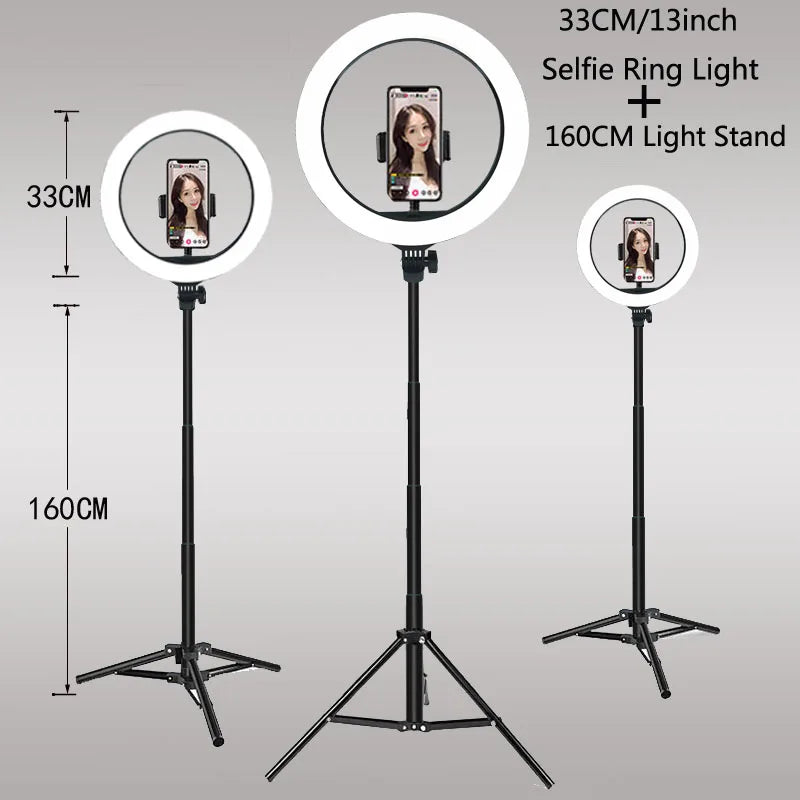 Phone tripod with LED ring light product photo