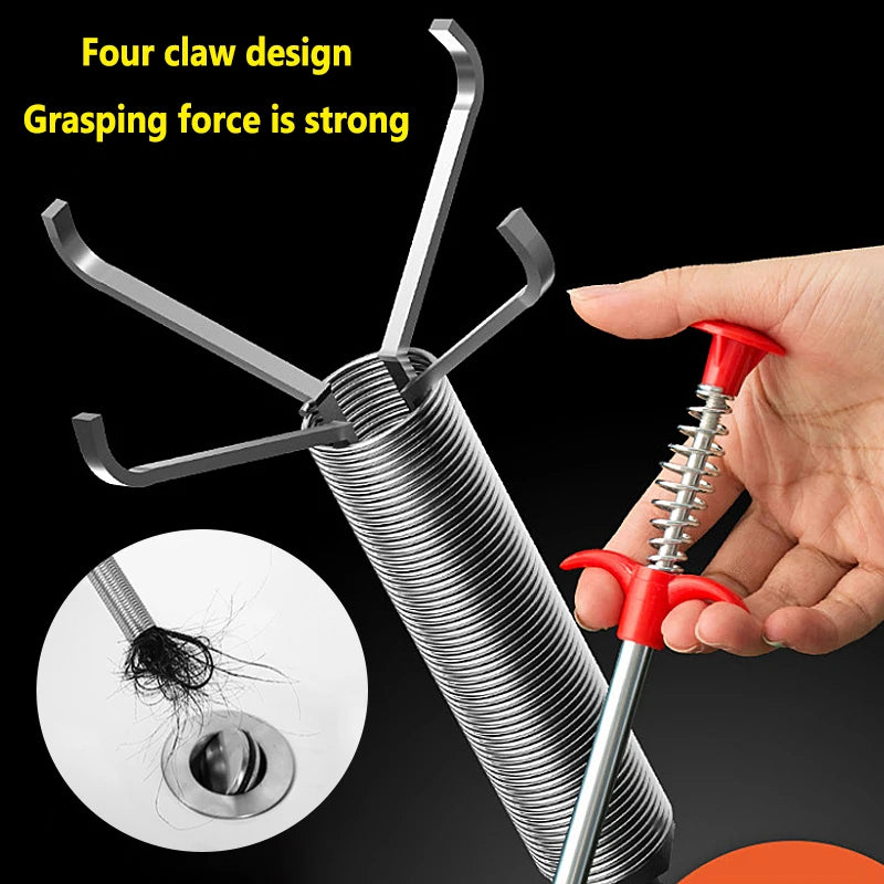 Flexible spring drain snake clog remover tool