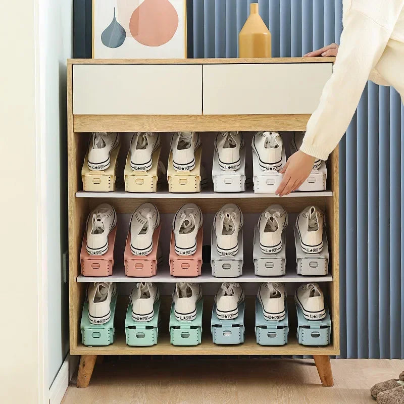 Set of shoe slot organizers holding shoes