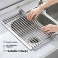 Roll-up dish drying rack over a sink