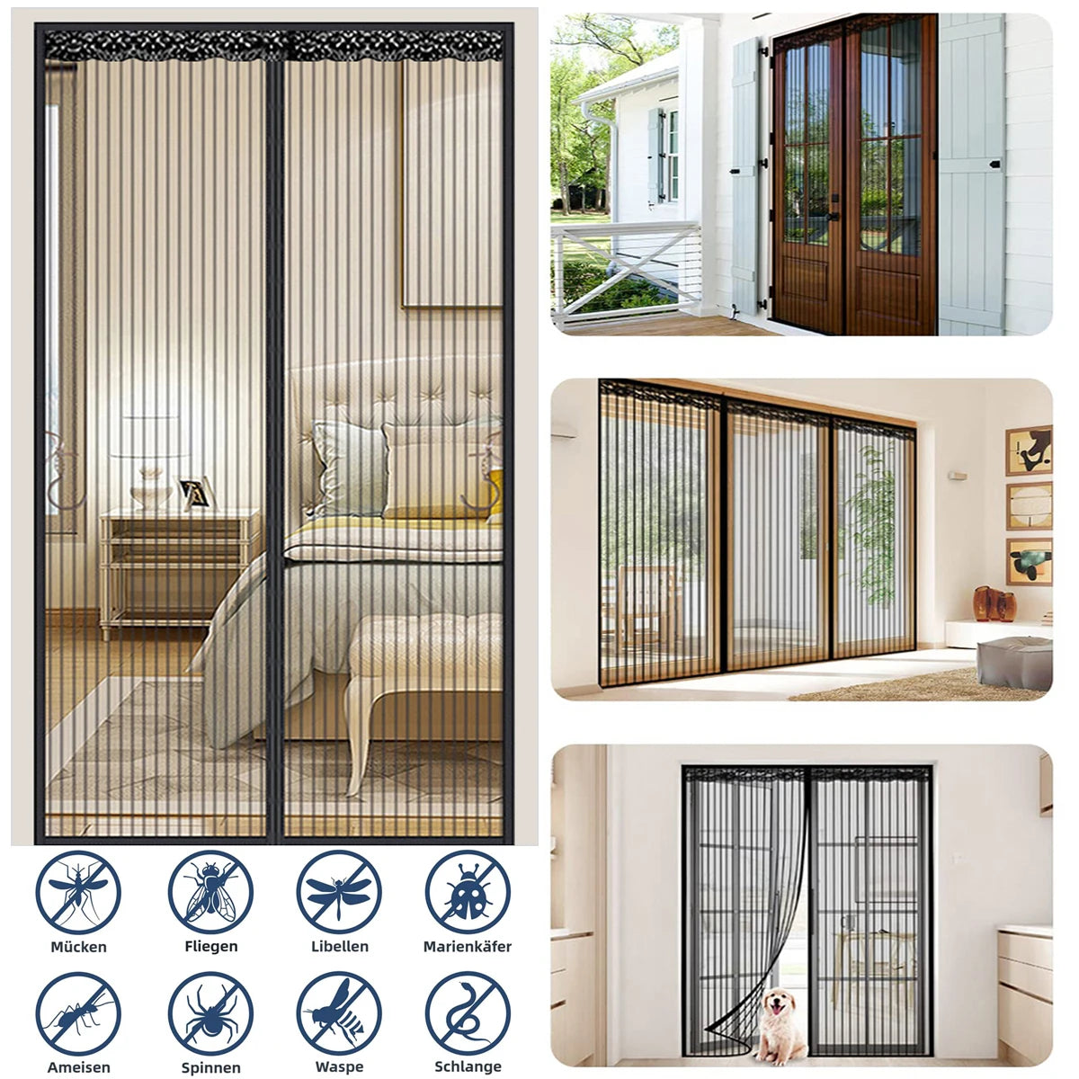 Magnetic screen door installed on doorway