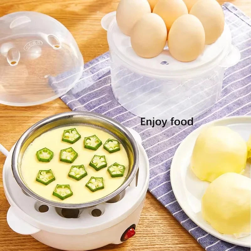 Egg boiler cooking eggs with steaming tray