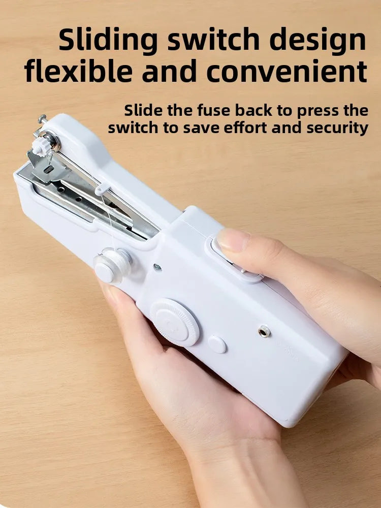 Portable cordless sewing machine in hand