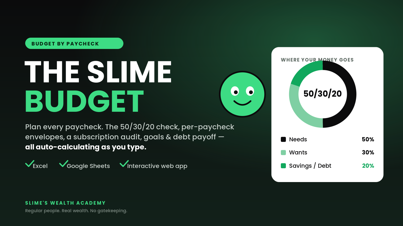 Budget by Paycheck — The Slime Budget Tracker (Excel + Google Sheets + Web App)