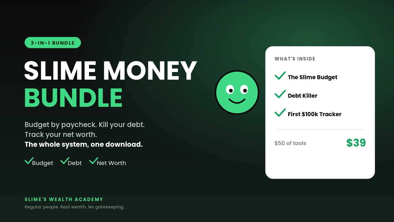 The Slime Money Bundle — Budget + Debt + Net Worth (Excel + Google Sheets)
