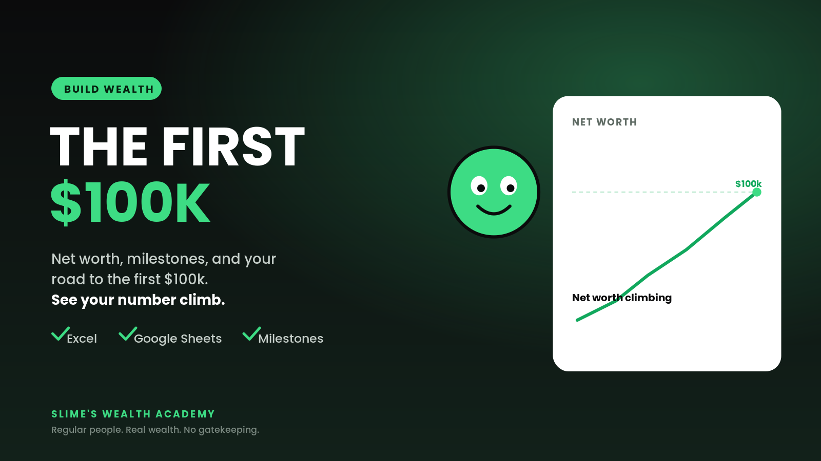 Net Worth & First-$100k Tracker (Excel + Google Sheets)