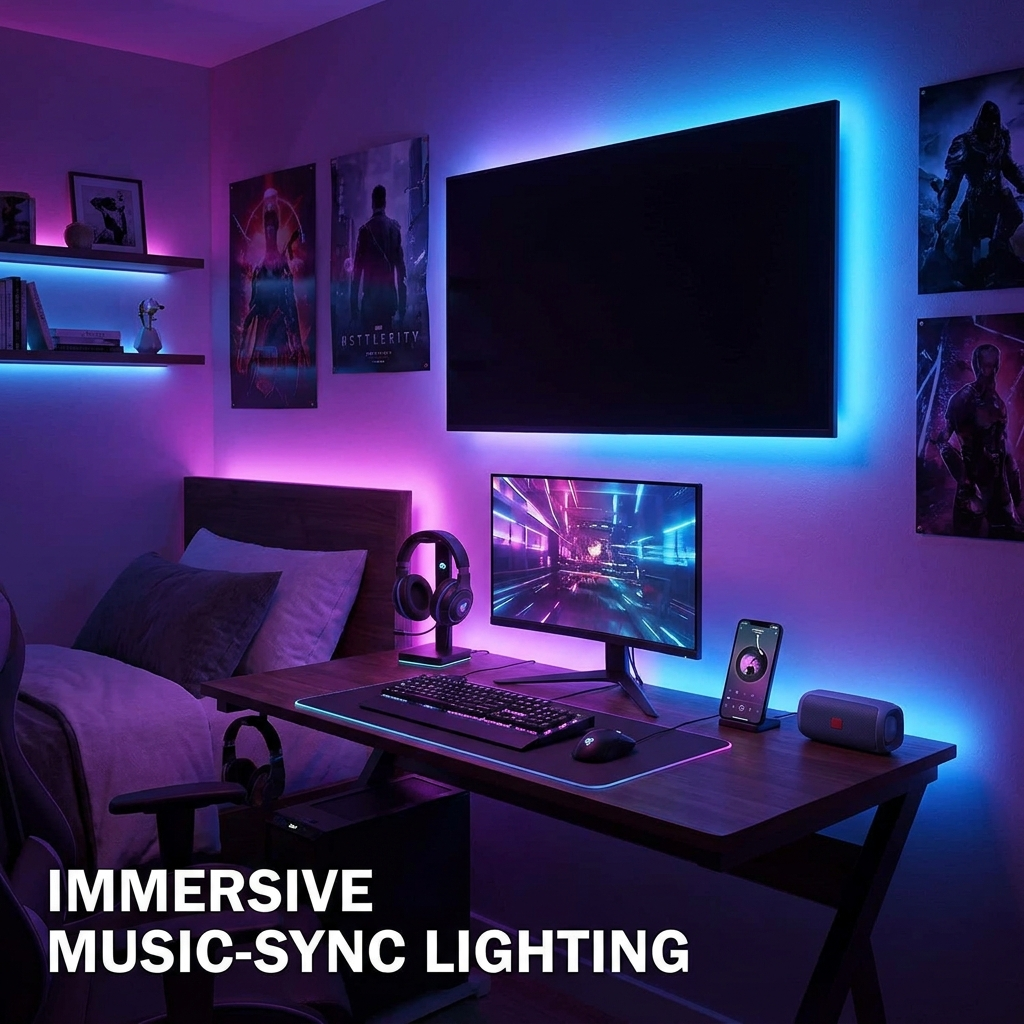RGB LED strip lights in use in a gaming room