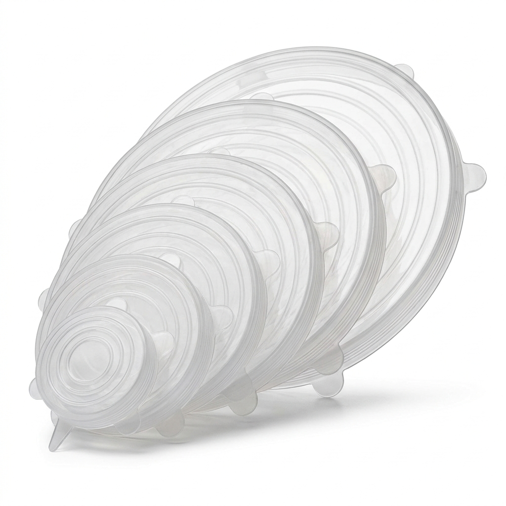 Set of 6 reusable silicone stretch lids detail shot