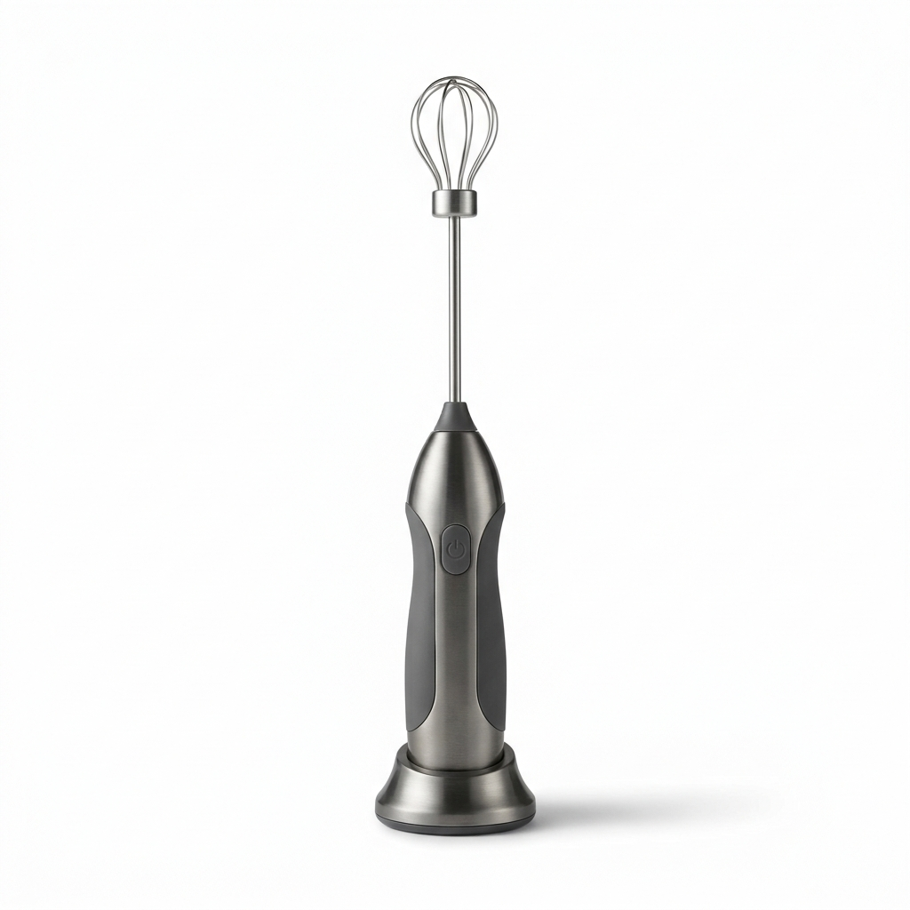 Handheld electric milk frother detail shot